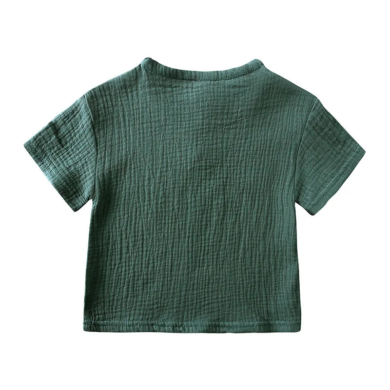 Summer Kids Pajamas Outfit Set Linen Cotton Infant Baby Boys Girls Homewear Suit Newborn T-Shirt+Shorts Children's Clothing