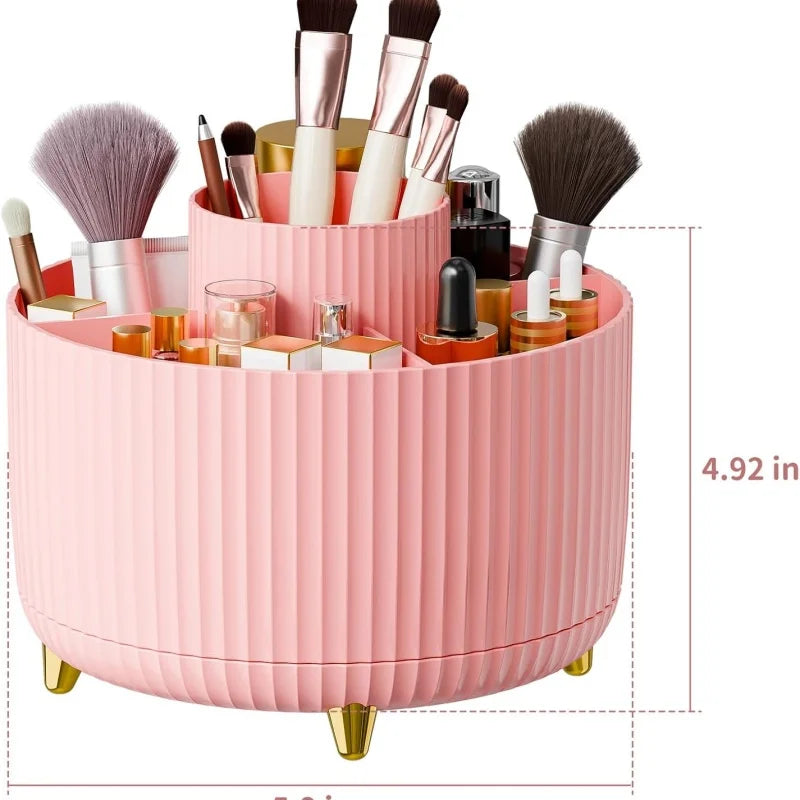 360° Rotating Makeup Organizer Multi-Functional Cosmetic Storage Brush Holder Jewelry Case with 5 Compartments for Vanity Desk