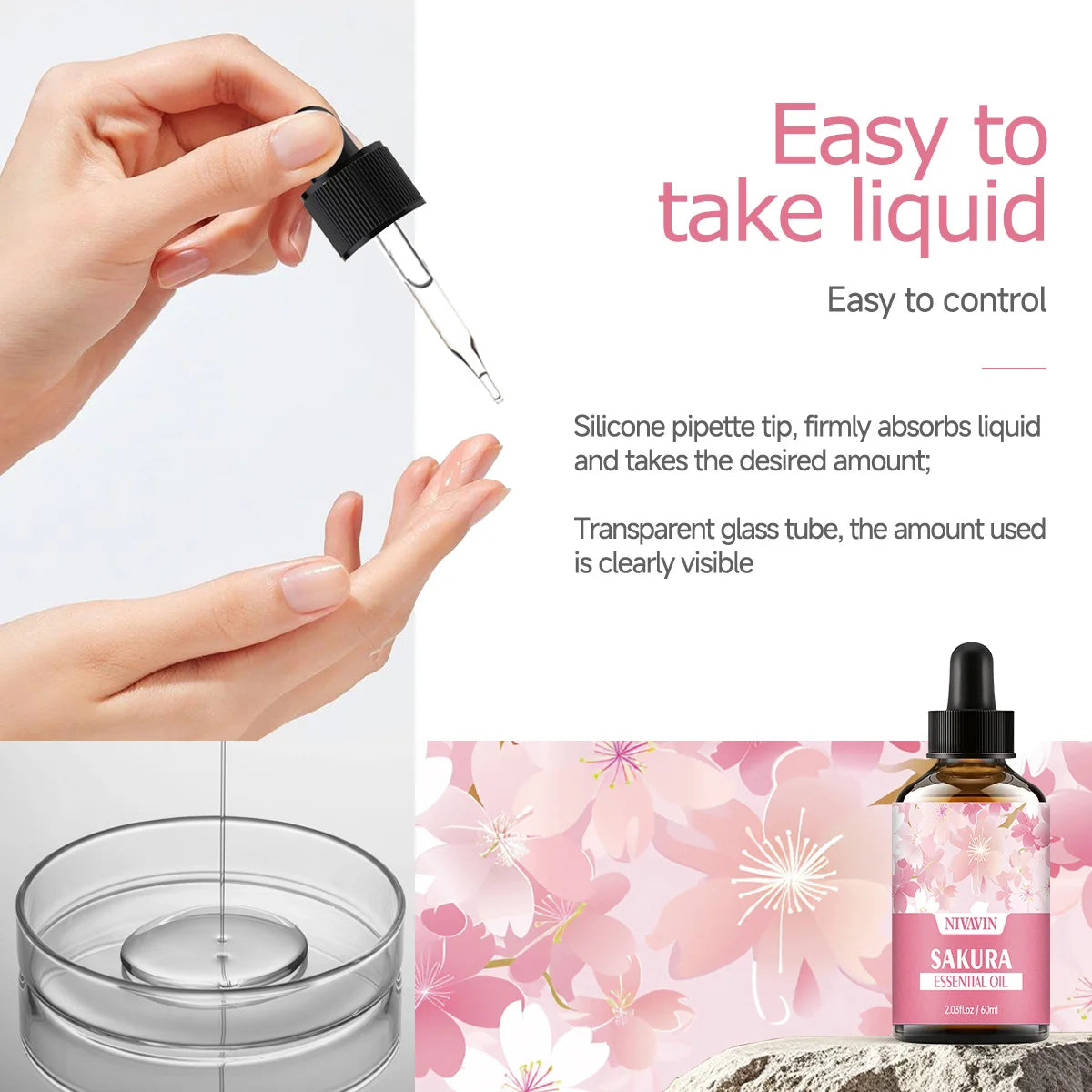 NIVAVIN 30ml/60ml/100ml Sakura Plant Extract Facial Skincare Essential Oil, Rich and Long-lasting Fragrance
