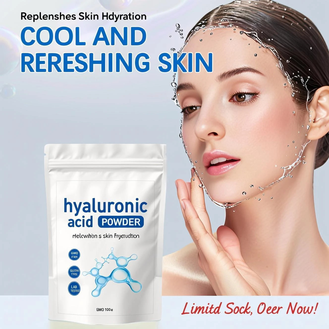Anti-Aging HA Mask Powder 100g - With tweezers, deep hydration collagen boost. Wrinkle reducing facial care treatment formula.
