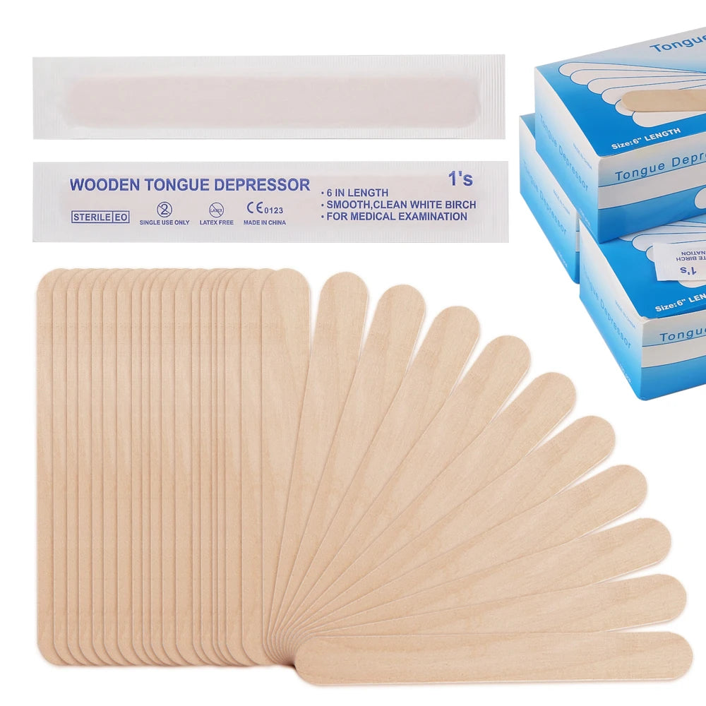 Disposable Wooden Tongue Depressor for Tattoo, Waxing Stick, Individual Pack Removal, Tongue Beauty Tool, 10/30/50/100/200Pcs