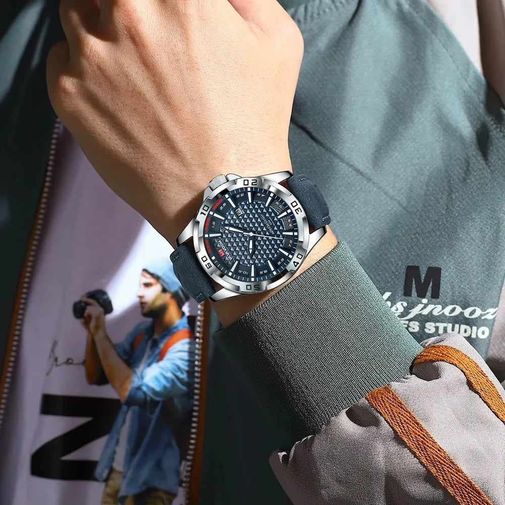 New European and American Style Men's High-End Fashion Leather Belt Business Simple Calendar Waterproof Luminous Quartz Watch