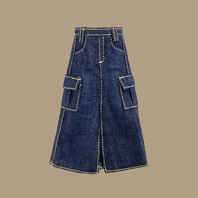 New Handmade Blythe Doll Clothes Off Shoulder Sweater Knit Tops and Split Denim Long Skirt Mini Dress for Blyth OB24 1/6 Dolls