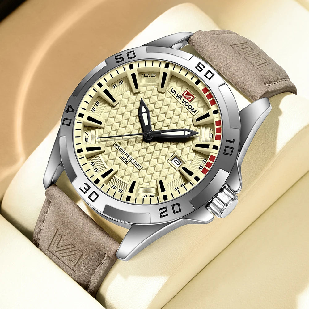 New European and American Style Men's High-End Fashion Leather Belt Business Simple Calendar Waterproof Luminous Quartz Watch