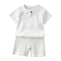 Summer Kids Pajamas Outfit Set Linen Cotton Infant Baby Boys Girls Homewear Suit Newborn T-Shirt+Shorts Children's Clothing