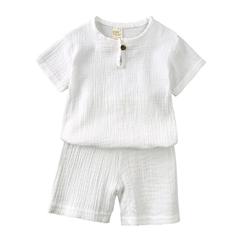 Summer Kids Pajamas Outfit Set Linen Cotton Infant Baby Boys Girls Homewear Suit Newborn T-Shirt+Shorts Children's Clothing