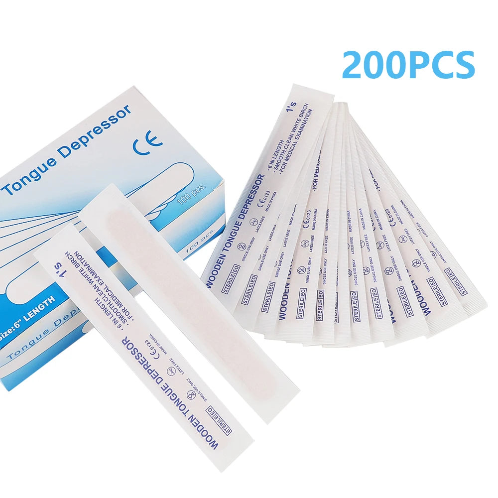 Disposable Wooden Tongue Depressor for Tattoo, Waxing Stick, Individual Pack Removal, Tongue Beauty Tool, 10/30/50/100/200Pcs