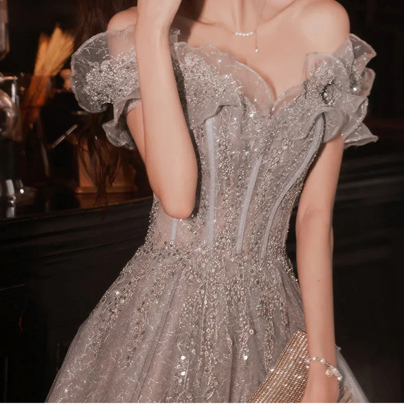 DongCMY Luxury Evening Dresses 2026 New Backless Formal Special Party Silver Glitter Gala Dress Sequined For Women Customized