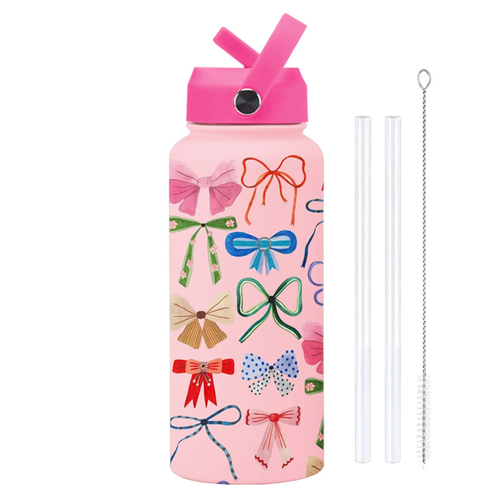 1L/32oz Stainless Steel Sports Insulated Water Bottle Portable Handle Insulated Cup with St Printed Wide Mouth Travel Mug