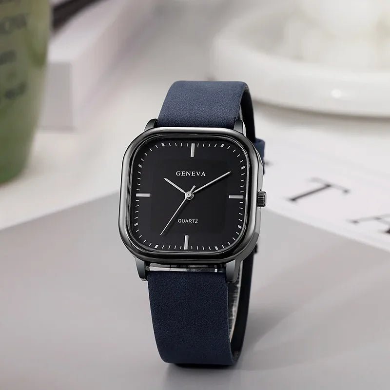 Fashion Quartz Watch Square Dial Leather Men Business Wristwatch Black White Minimalist Luxury Brand Watches Relogios Masculino