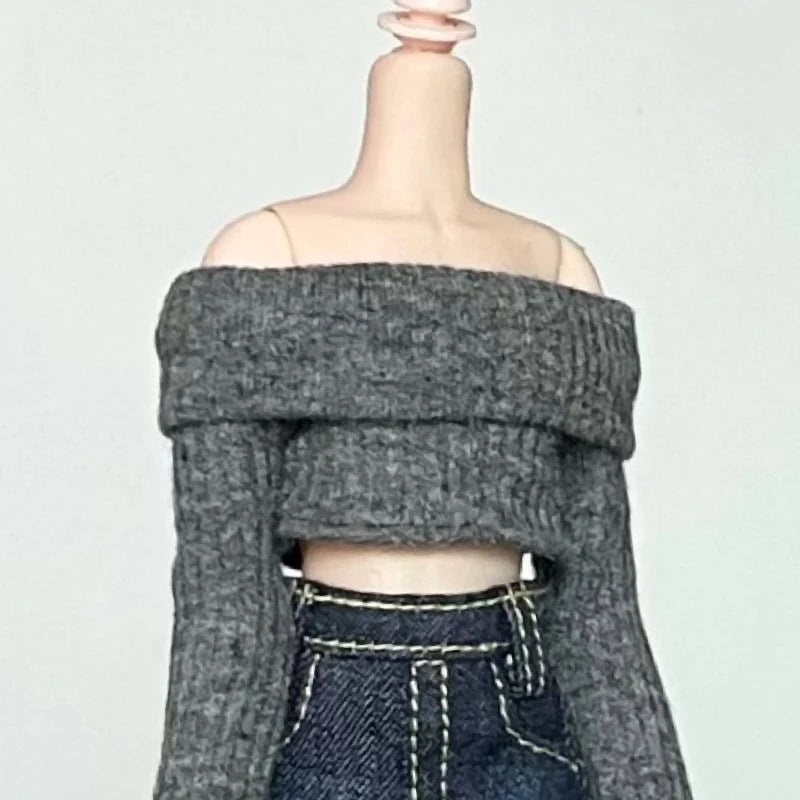 New Handmade Blythe Doll Clothes Off Shoulder Sweater Knit Tops and Split Denim Long Skirt Mini Dress for Blyth OB24 1/6 Dolls