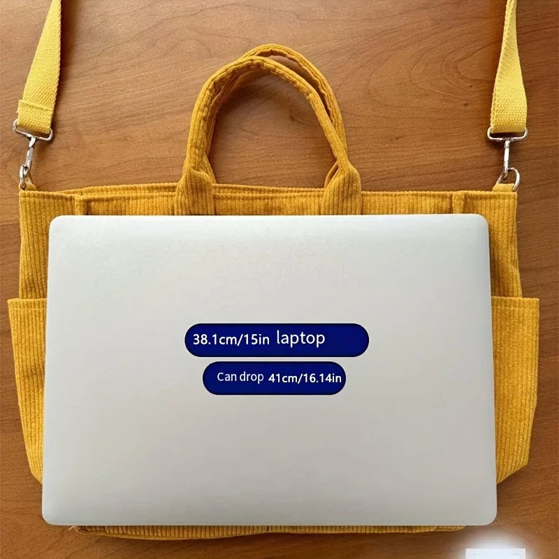 Corduroy Crossbody Tote Bag Stylish Commuter Shoulder Bag with Multiple Spacious Pockets Handbag for Women