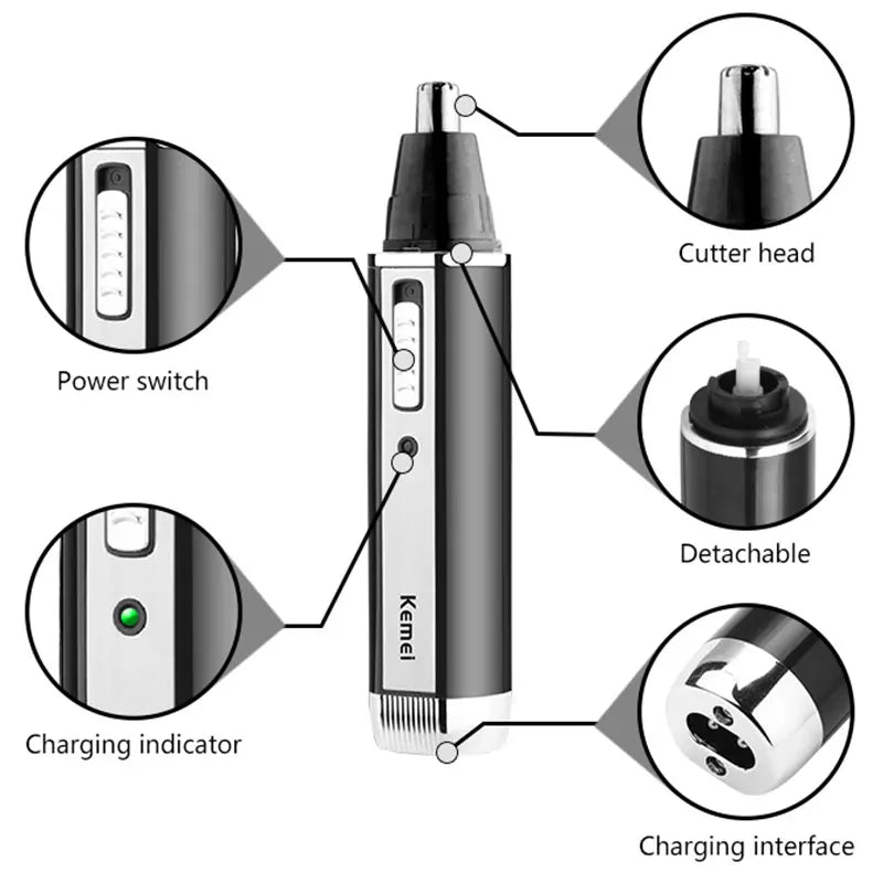 Keme 4in1 Rechargeable Nose Trimmer For Men&Women Face Body Hair Beard Eyebrow Trimmer Ear Cleaner Cutting Nose Hair Shaver Set