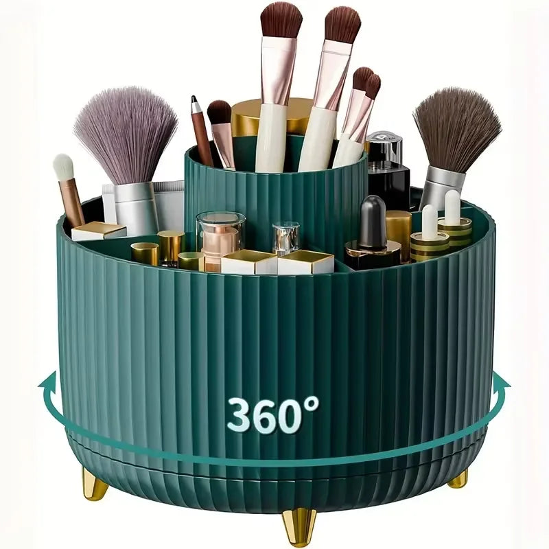 360° Rotating Makeup Organizer Multi-Functional Cosmetic Storage Brush Holder Jewelry Case with 5 Compartments for Vanity Desk