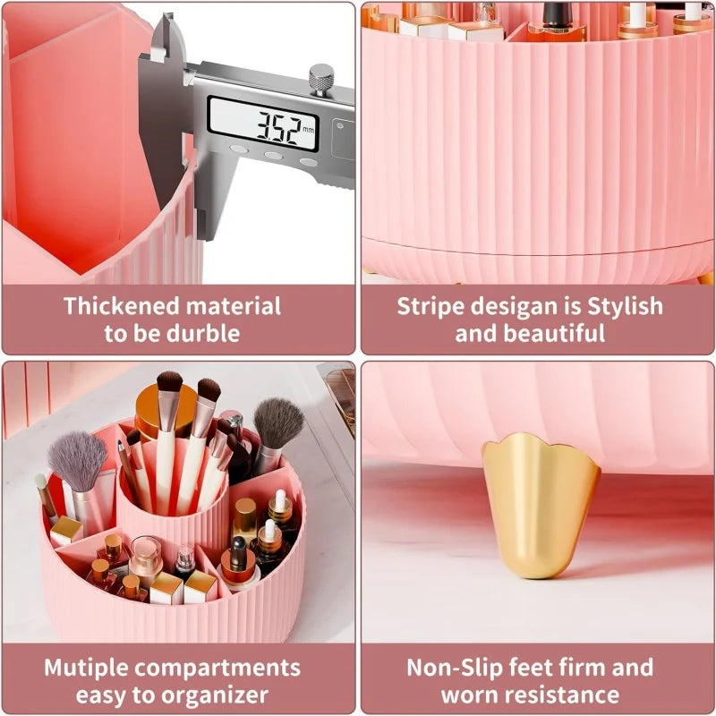 360° Rotating Makeup Organizer Multi-Functional Cosmetic Storage Brush Holder Jewelry Case with 5 Compartments for Vanity Desk