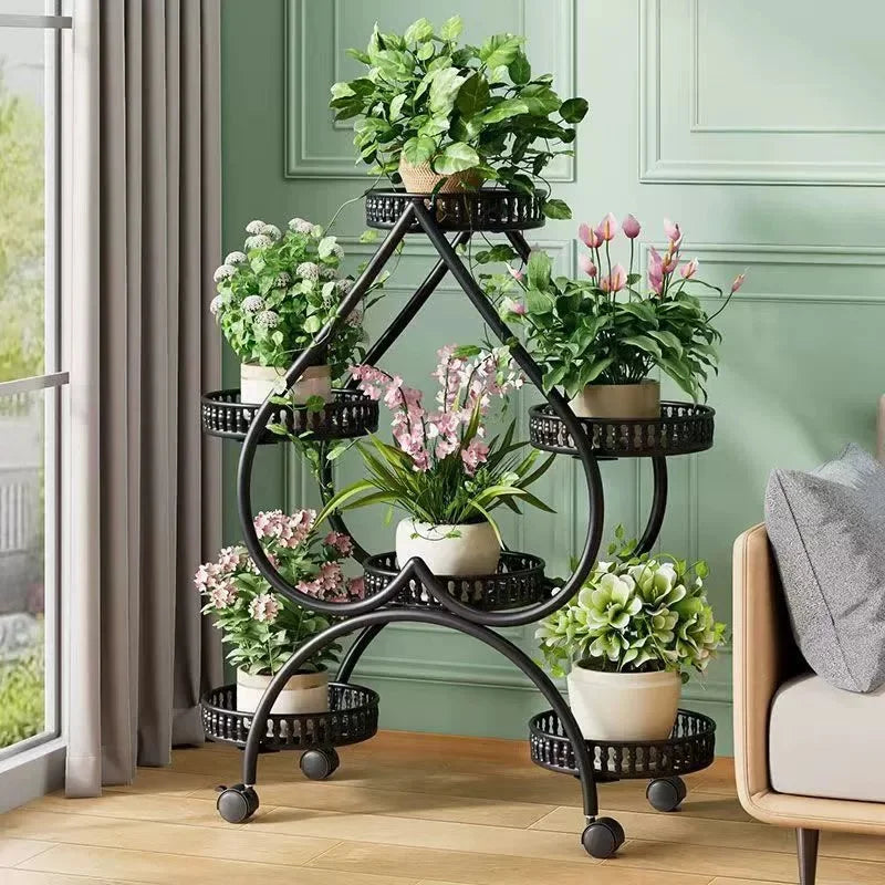 Metal Plant Stand Planter Shelf Floor-Standing Flower Pot Stand Living Room Movable Iron Multi-layer Flower Pot Display Rack