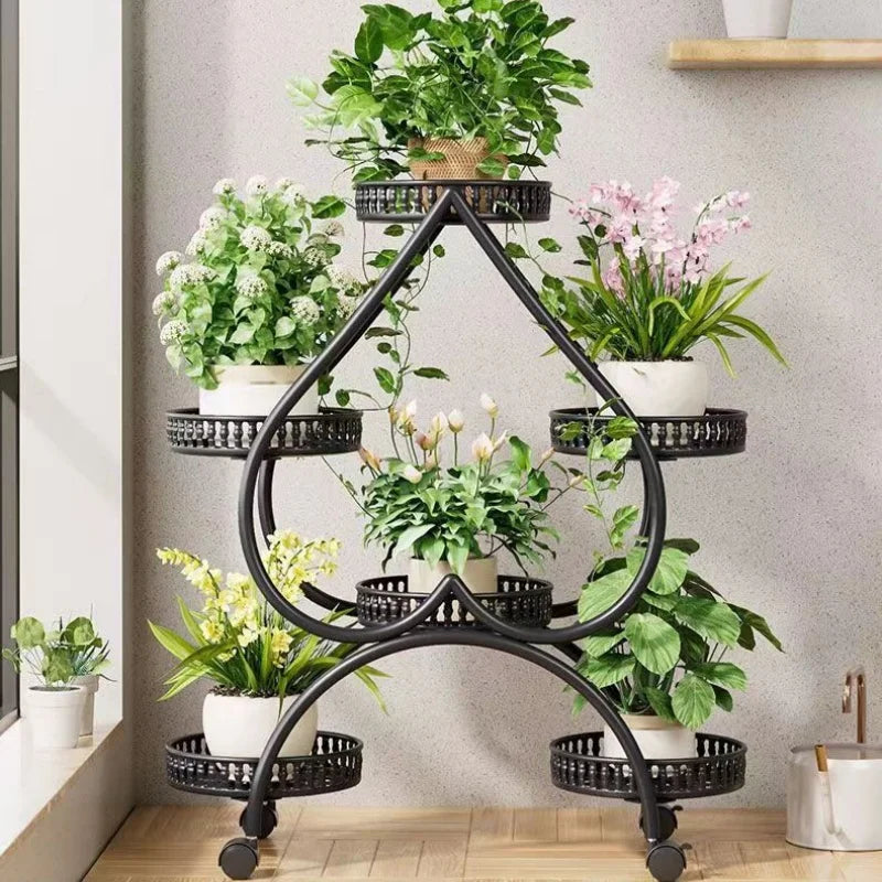 Metal Plant Stand Planter Shelf Floor-Standing Flower Pot Stand Living Room Movable Iron Multi-layer Flower Pot Display Rack