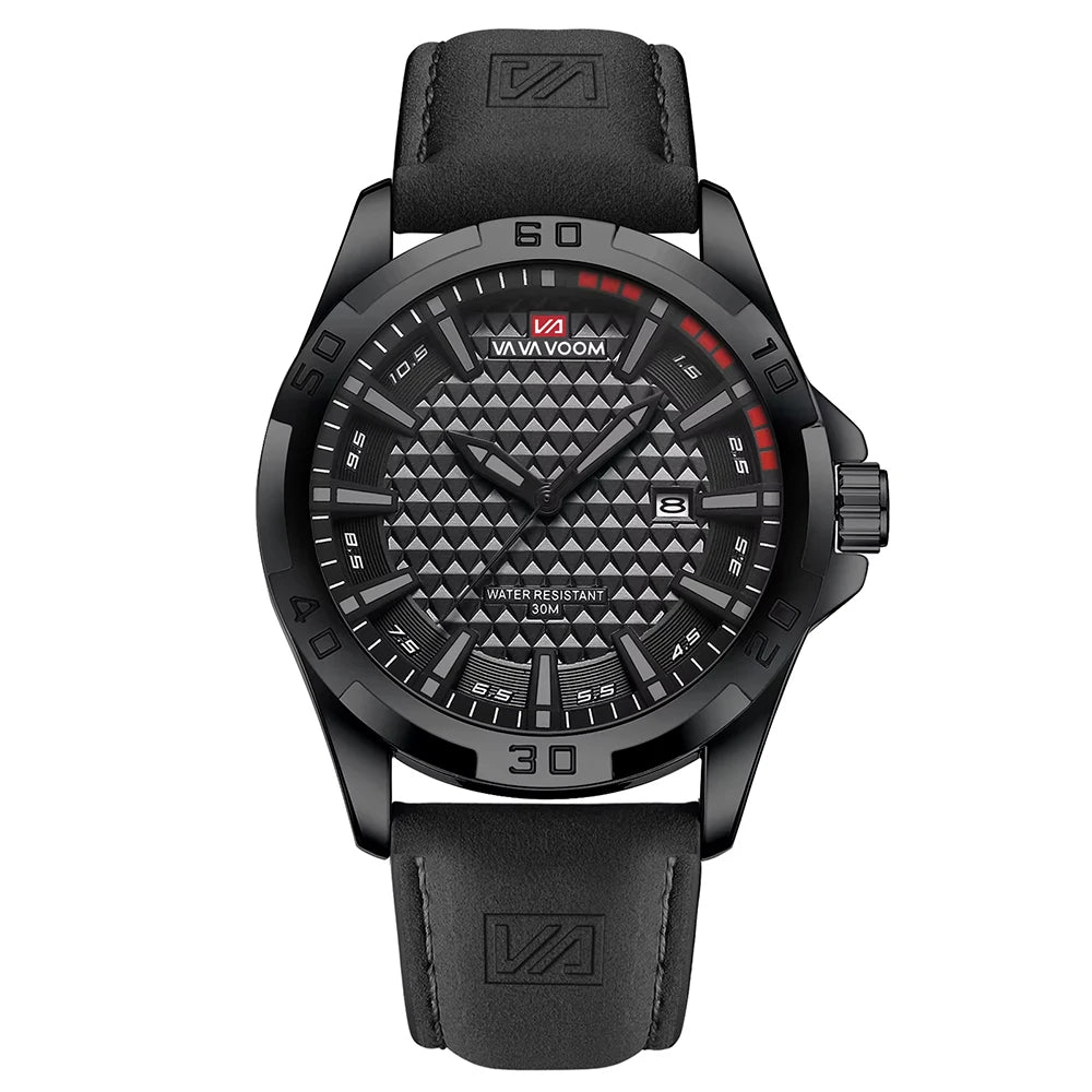 New European and American Style Men's High-End Fashion Leather Belt Business Simple Calendar Waterproof Luminous Quartz Watch
