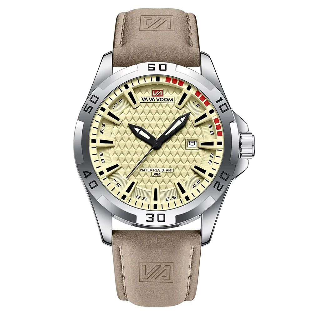 New European and American Style Men's High-End Fashion Leather Belt Business Simple Calendar Waterproof Luminous Quartz Watch