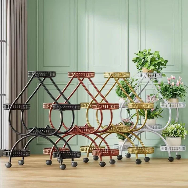 Metal Plant Stand Planter Shelf Floor-Standing Flower Pot Stand Living Room Movable Iron Multi-layer Flower Pot Display Rack
