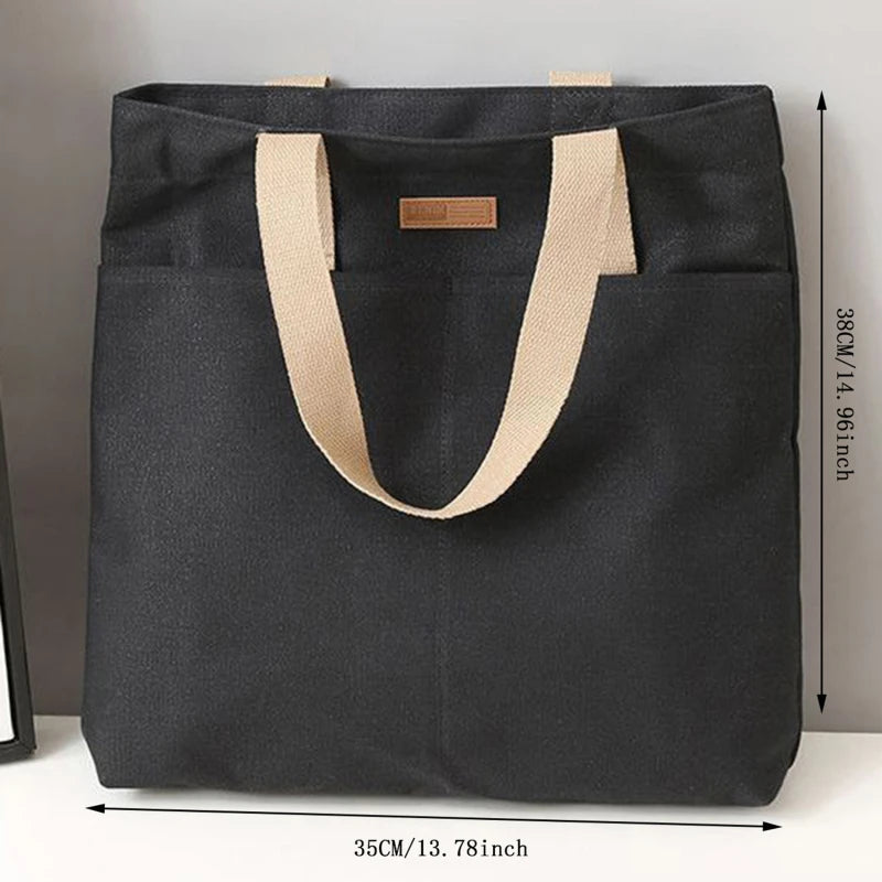 1Pc Women's Tote Bag Canvas Sewing Thread Large Capacity Advanced Sense Handbag Convenient Practical Female's Commuter Bag